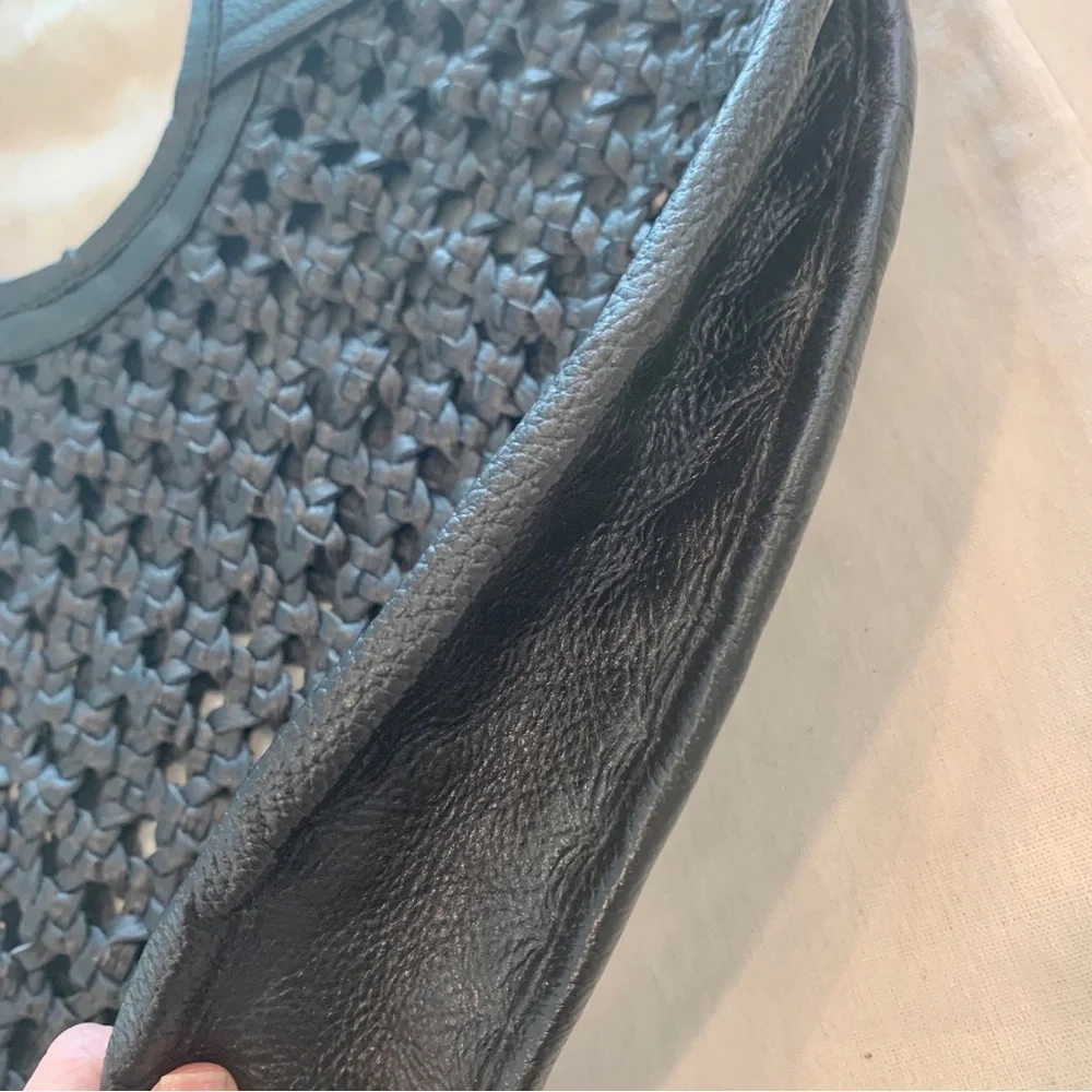 🌞 Cleobella Black Real Leather Macrame Round Circle Tote Bag